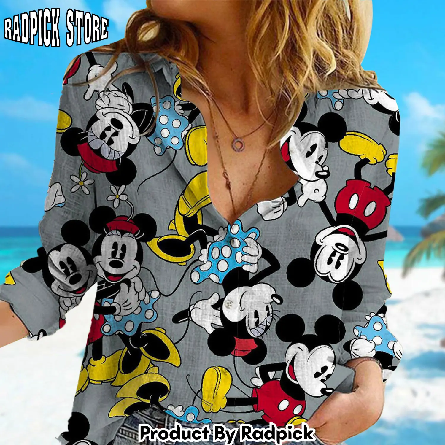 Radpick mouse linen tcasual shirt animated mouse women shirt movie linen button shirt cartoon women blouses shirt magic kingdom gift rp662554